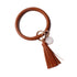Rainbery Multiful Tassel Keychain Enamel PU Leather O Key Chain Monogram Circle Wristlet Keychain For Women Girls - menochic